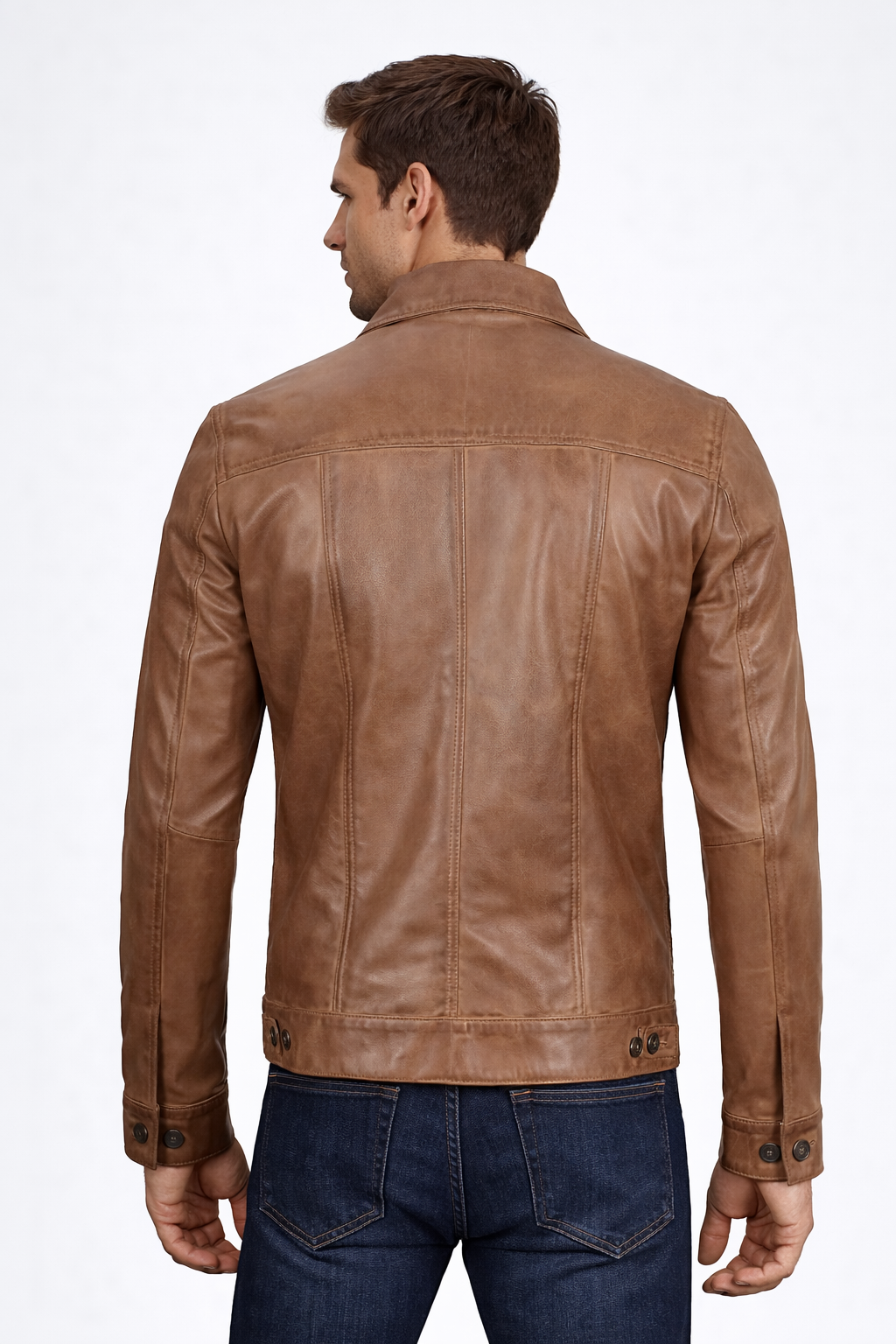 Men's Camel Brown Trucker Leather Jacket