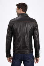 Men's  Black Leather Trucker Jacket