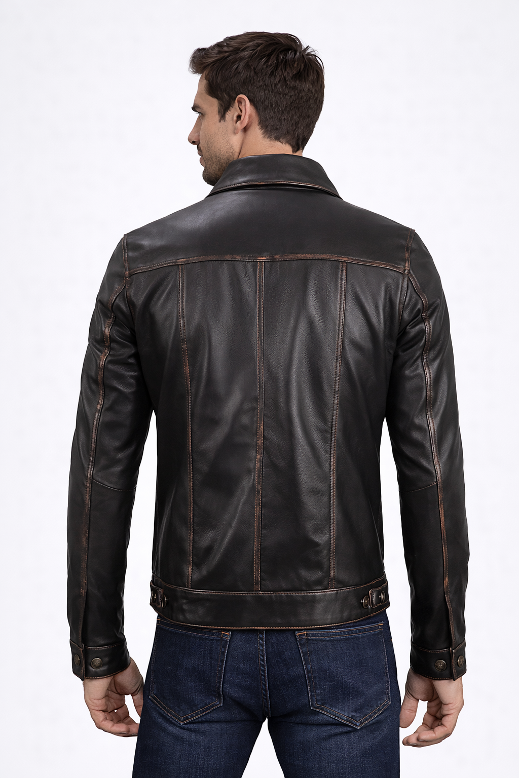 Men's  Black Leather Trucker Jacket
