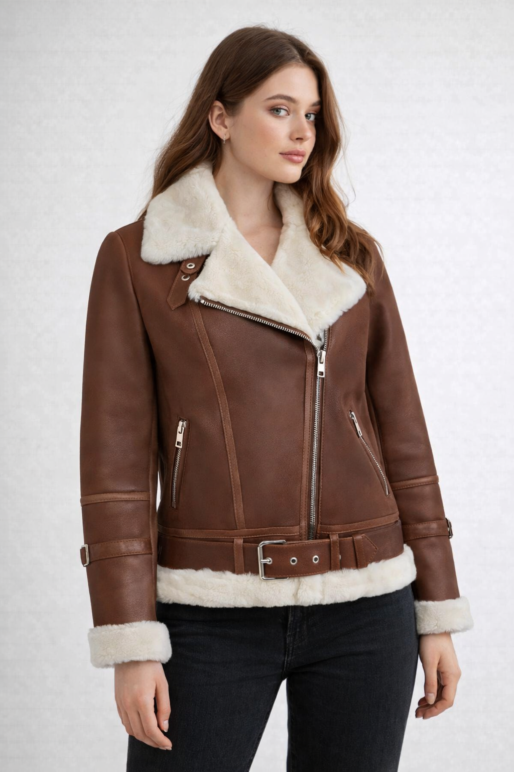 Women's Aviator Leather Jacket - Leather Outlet