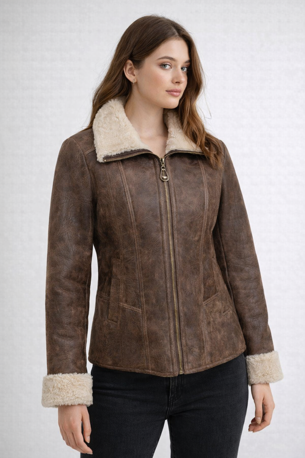 Women's Black Aviator Leather Jacket - Leather Outlet