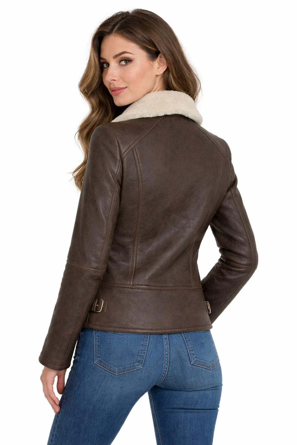 Women Biker Shearling Premium Leather Jacket