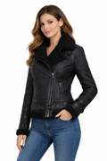 Women's Black Biker Aviator Style Jacket