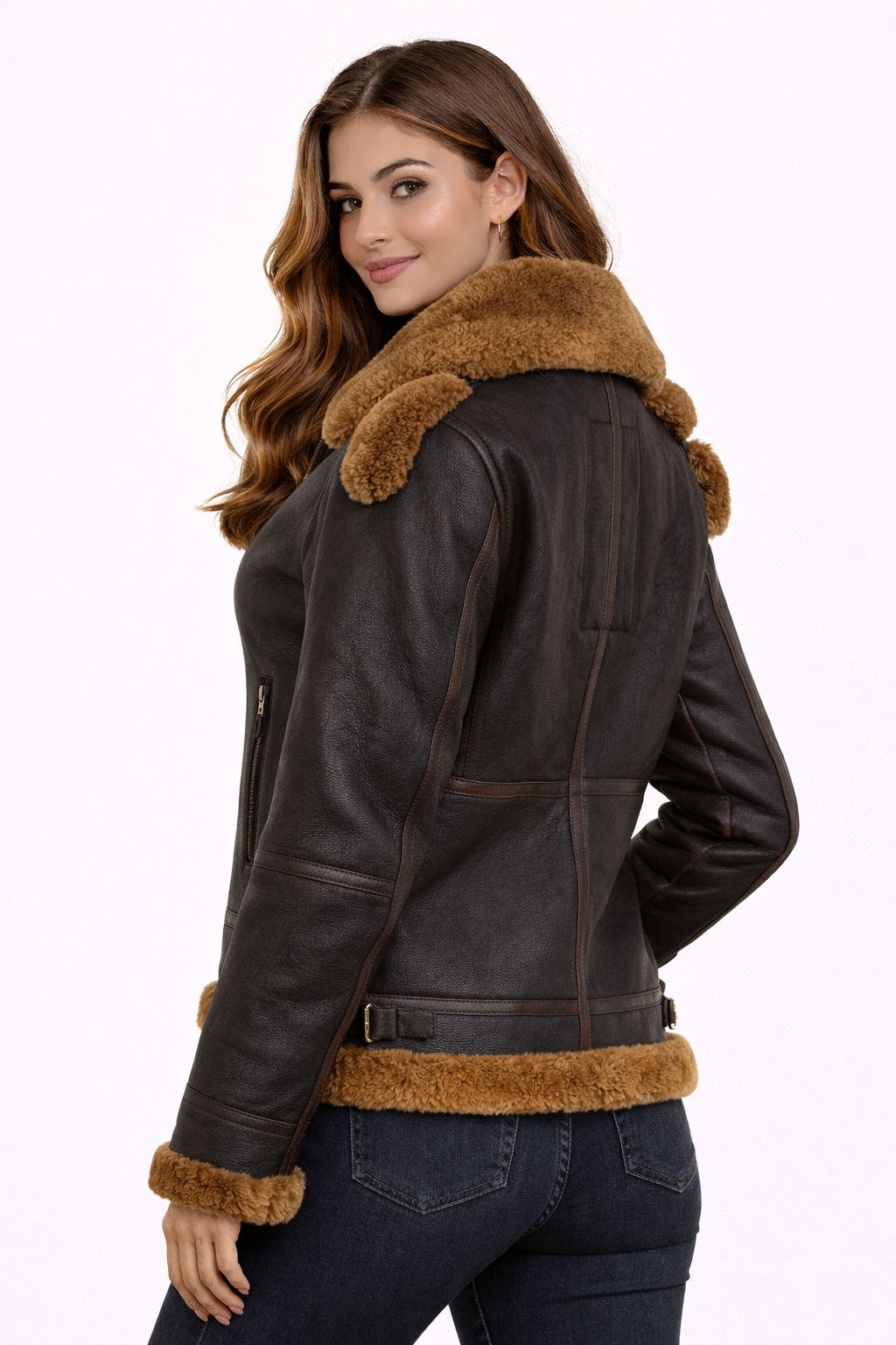 Women’s Tressano Black Real Shearling Aviator Jacket
