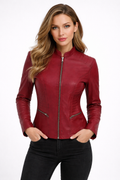 Women's Burgundy Leather Jacket Slim Fit Biker Style Jacket