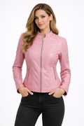 Women's Pink Biker Leather Jacket