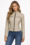 Decrum Beige Cafe Racer Leather Jacket – Slim Fit Biker