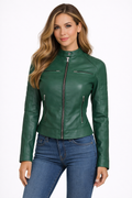 Women’s Green Cafe Racer Leather Jacket