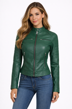 Women’s Green Cafe Racer Leather Jacket