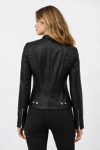 Damen Lederjacke Schwarz Cafe Racer – Gesteppte Biker-Passform
