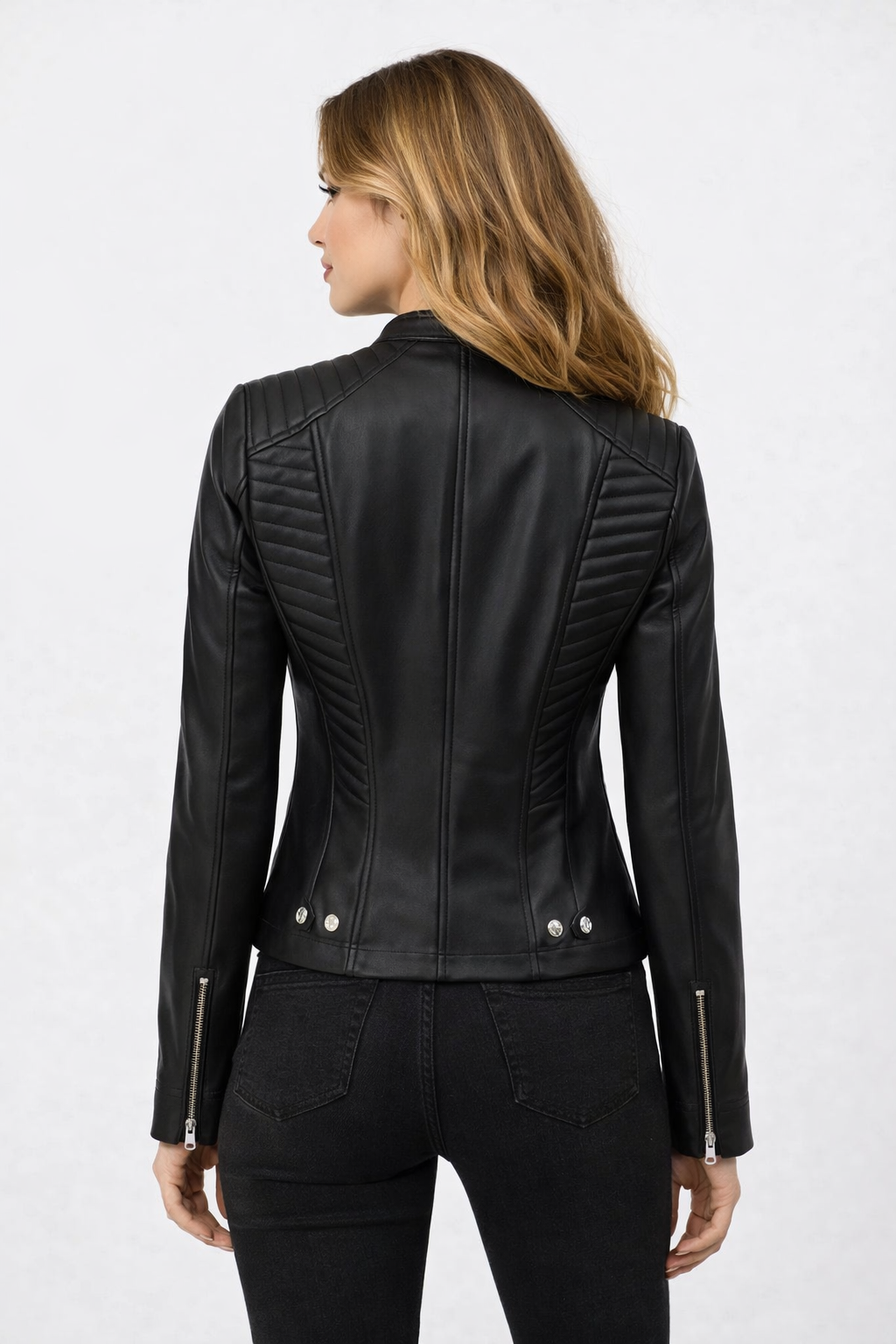 Women’s Black Cafe Racer Leather Jacket – Quilted Biker Fit
