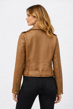 Women’s Brown Belted Moto Leather Jacket