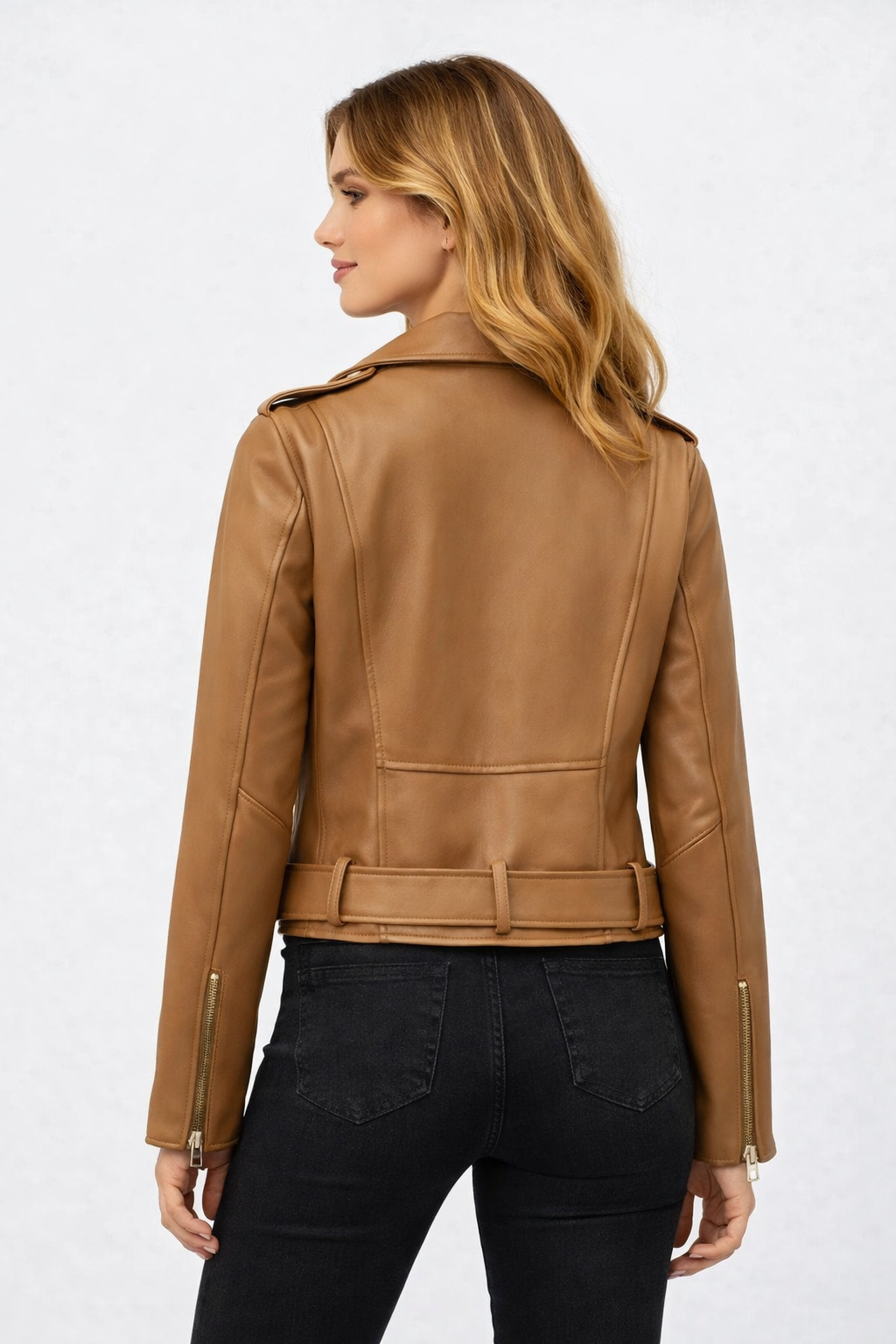 Women’s Brown Belted Moto Leather Jacket