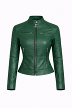 Women’s Green Cafe Racer Leather Jacket