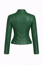 Load image into Gallery viewer, Women’s Green Cafe Racer Leather Jacket
