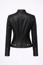 Damen Lederjacke Schwarz Cafe Racer – Gesteppte Biker-Passform