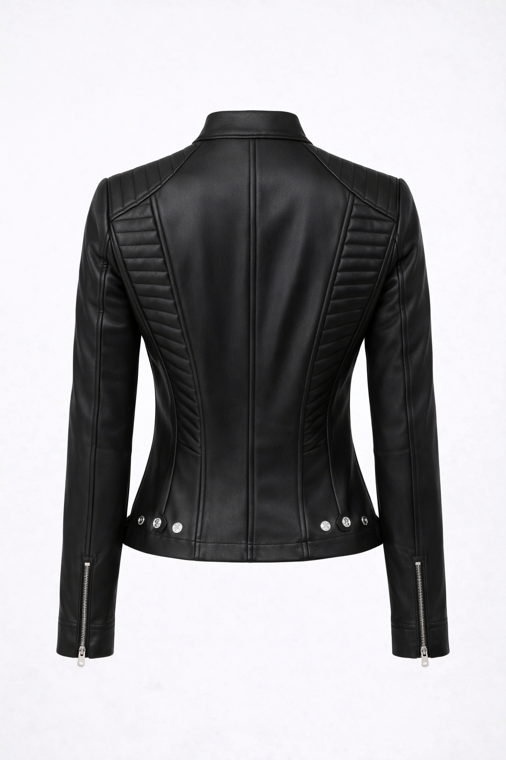 Women’s Black Cafe Racer Leather Jacket – Quilted Biker Fit