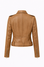 Women’s Brown Belted Moto Leather Jacket