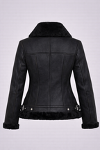 Women’s Moya V Black Shearling Aviator Moto Jacket
