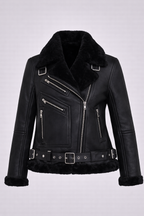 Women’s Moya V Black Shearling Aviator Moto Jacket