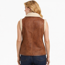 Laden Sie das Bild in den Galerie-Viewer, Damenweste aus braunem Isabel Marant Alime Shearling-Leder
