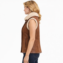 Laden Sie das Bild in den Galerie-Viewer, Damenweste aus braunem Isabel Marant Alime Shearling-Leder
