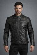 Men's Black Distressed Cafe Racer Leather Jacket
