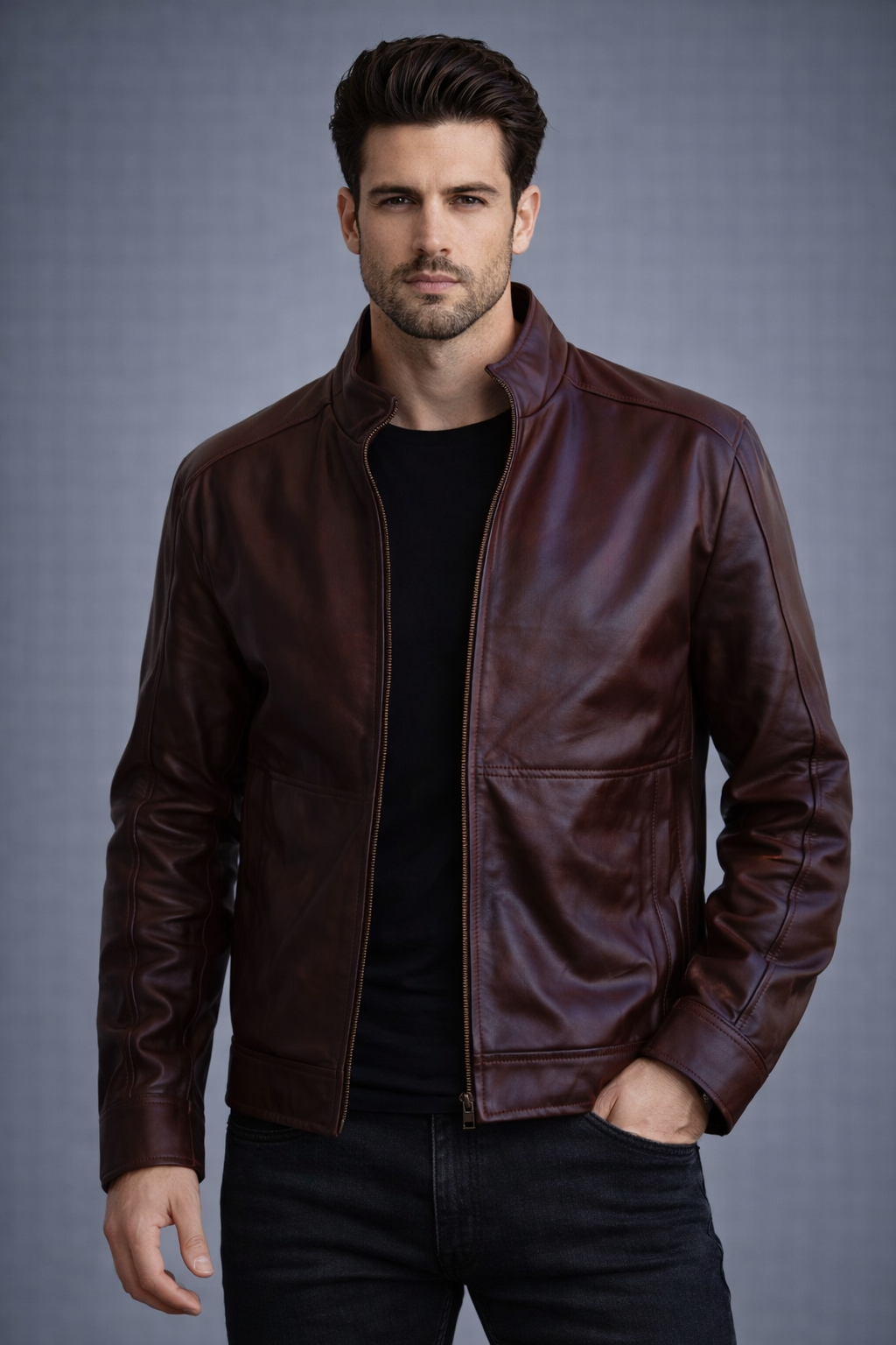 Men Distressed Maroon Red Vintage Genuine Leather Jacket