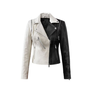 Chic Black & White Women's Leather Jacket Leather Outlet