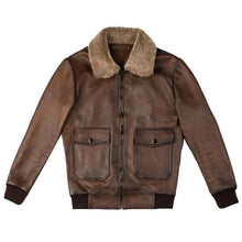 Load image into Gallery viewer, Men’s Chocolate Brown Leather Bomber Jacket – Classic Fit &amp; Timeless Style
