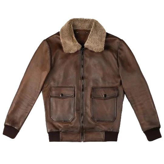 Men’s Chocolate Brown Leather Bomber Jacket – Classic Fit & Timeless Style