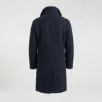 Men’s Dark Blue Fleece Peacoat – Classic Double Breasted Winter Coat