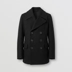 Men’s Black Fleece Peacoat – Classic Double Breasted Winter Coat