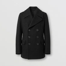 Load image into Gallery viewer, Men’s Black Fleece Peacoat – Classic Double Breasted Winter Coat
