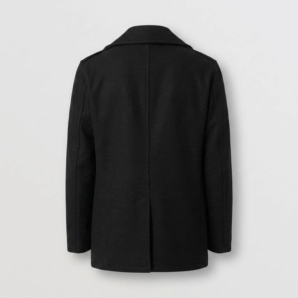 Men’s Dark Blue Wool Navy Peacoat – Classic Double Breasted Winter Coat