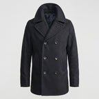 Men’s Dark Navy Fleece Peacoat – Classic Double Breasted Winter Coat