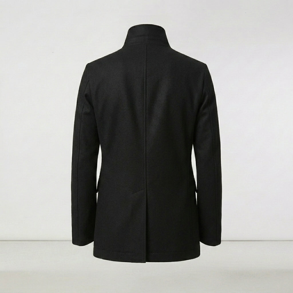 Men’s Black Navy Fleece Peacoat – Classic Double Breasted Winter Coat