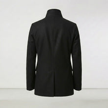 Laden Sie das Bild in den Galerie-Viewer, Men’s Black Navy Fleece Peacoat – Classic Double Breasted Winter Coat
