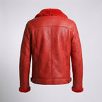 Men’s Red Shearling Leather Trucker Jacket – Winter Sherpa Lined Coat
