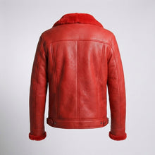 Laden Sie das Bild in den Galerie-Viewer, Men’s Red Shearling Leather Trucker Jacket – Winter Sherpa Lined Coat

