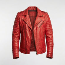 Load image into Gallery viewer, Men’s Red Lambskin Brando Biker Jacket – Slim Fit Moto Leather Coat
