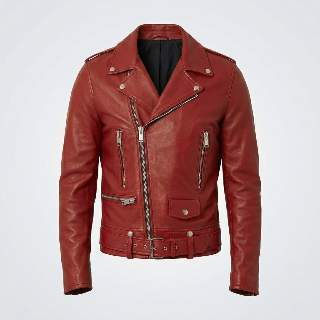 Men's Red Leather Biker Jacket - Bold, Stylish & Real Leather