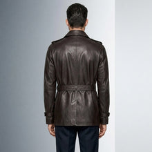 Laden Sie das Bild in den Galerie-Viewer, Men’s Double Breasted Lamb Leather Belted Waist Coat
