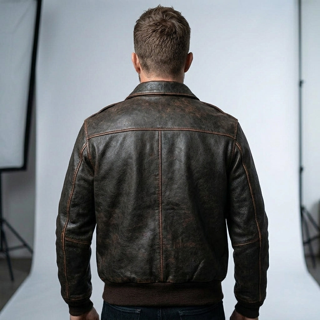 Men’s Brown A2 Aviator Military Pilot Leather Bomber Jacket – Classic Flight Coat
