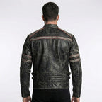 Men’s Distressed Black Cow Leather Biker Jacket – Vintage Quilted Moto Jacket