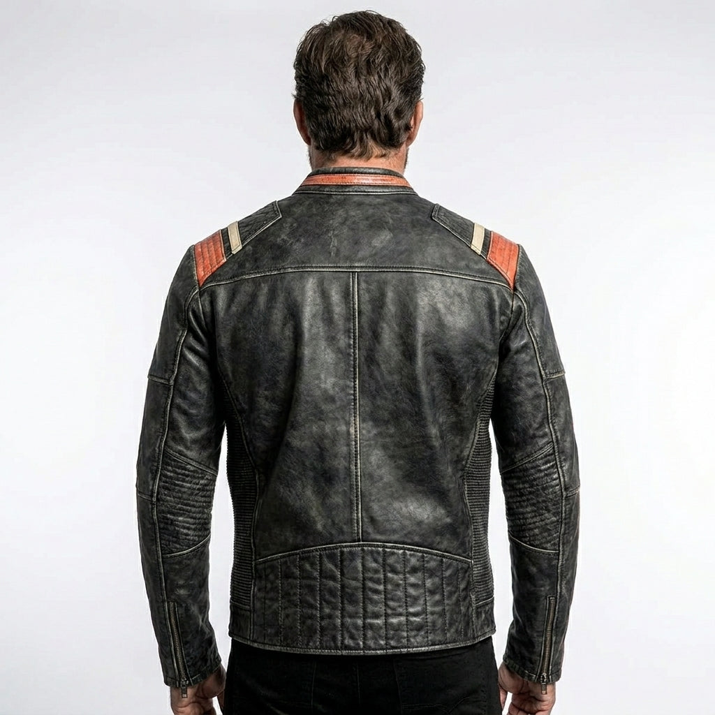 Men's Vintage Distressed Cafe Racer Leather Jacket