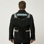 Men’s Western Black Cowboy Leather Jacket – Vintage Biker Style Coat