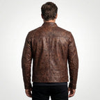 Men’s Coffee Brown Distressed Sheepskin Cafe Racer Leather Jacket