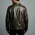 Men’s Brown Nappa Leather Bomber Jacket – Burgundy Piping Aviator Coat