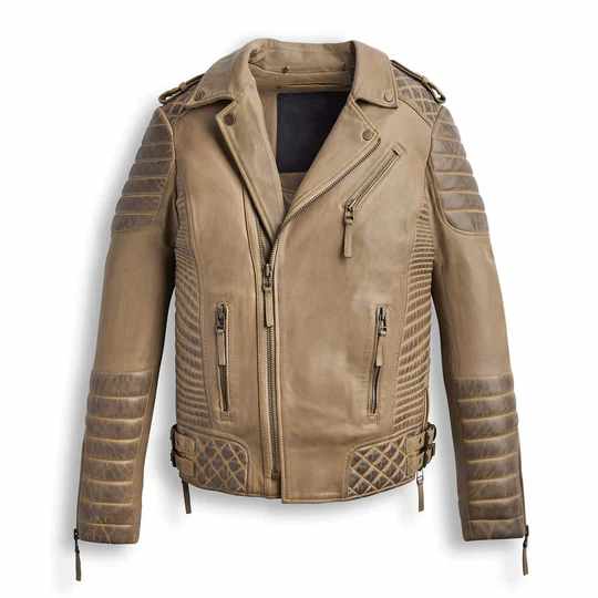 Motorradjacke aus wachsgefärbtem Wüstenbraun-Leder